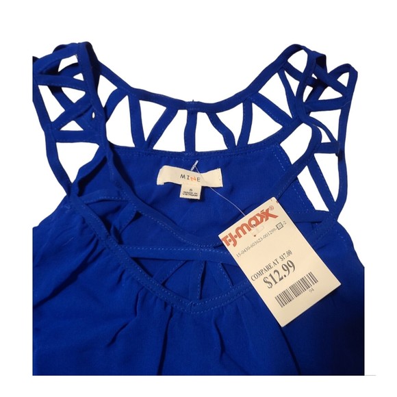 Mine women's blue sleeveless Top Blouse size S Shear Layered NWT - Picture 3 of 5